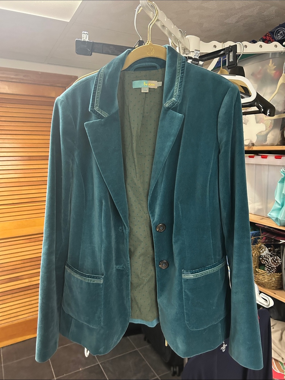 Boden Teal Velvet Blazer Jacket size 12 good to like new condition